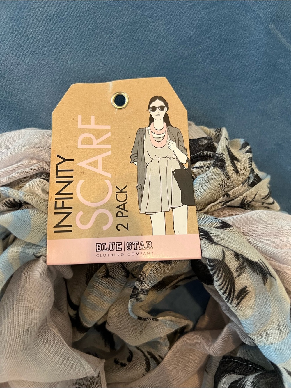Blue Star 2-Pack Infinity Scarves in Light Pink and Cream with Black Print